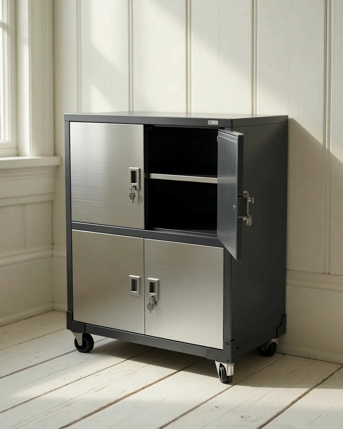 Rolling Steel Storage Cabinet, 36 W x 18 D x 72 H in including wheels